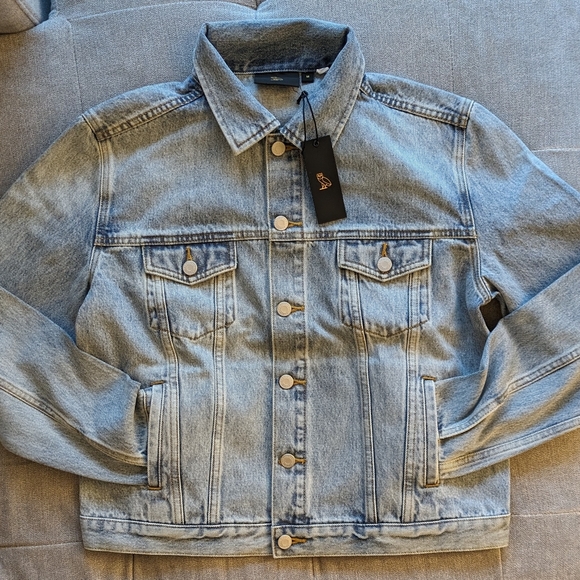 OVO Denim Trucker Jacket Washed Light Indigo Jacket - Picture 5 of 6
